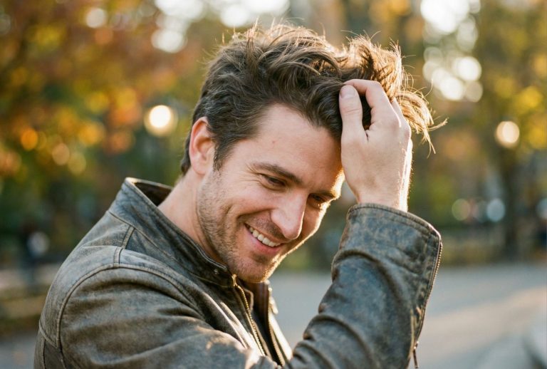 Confident man with full hair after mens hair replacement system Stafford – natural look