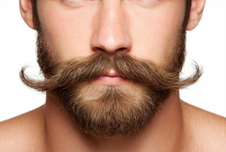 Perfectly groomed handlebar mustache after professional mens waxing Stafford